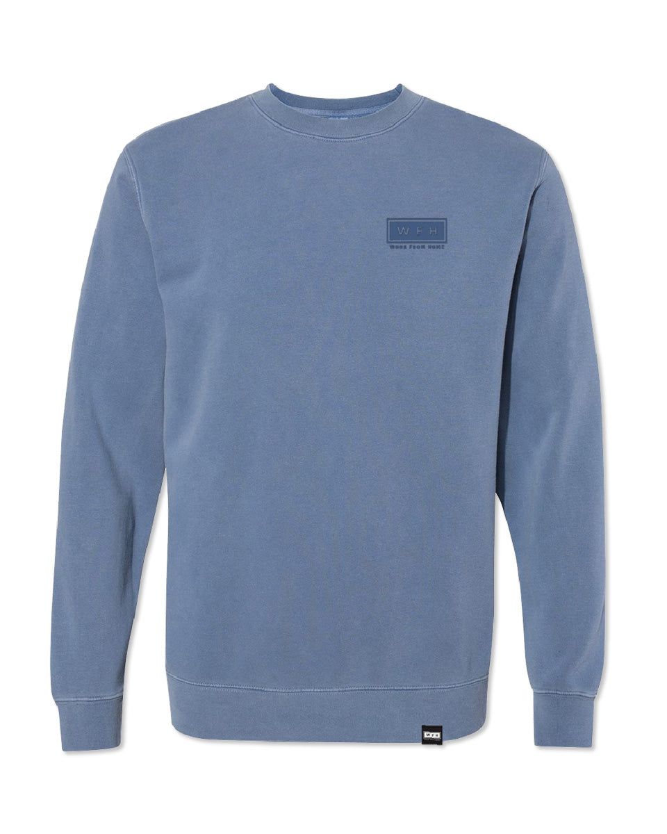 Men's Blue WFH Logo Pigment Dyed Cozy Crew Sweatshirt